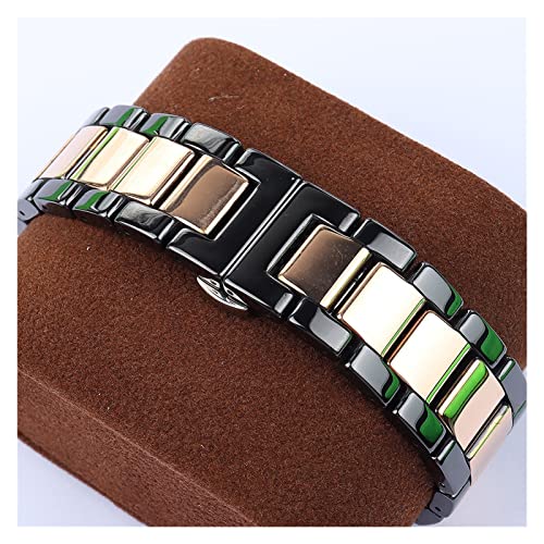 XJBCOD YIYOUU 18 20 22mm Luxus Universal Ceramic Band Schwarz mit roségoldenen Männer Damen Uhrengurt Armband Belt Watchband Politur nie verblassen(Color:Black rose,Size:22mm) von XJBCOD