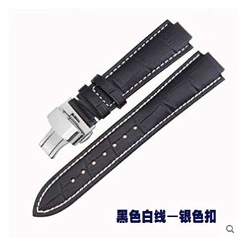 XJBCOD YIYOUU 21 * 12mm (konvexe Schnittstelle) Schwarzbraunes Lederband kompatibel mit Tambour-Spin-Zeit. Herren- und Frauenarmband mit Schmetterlingsschnalle(Color:1 silver clasp) von XJBCOD