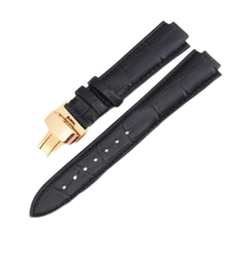 XJBCOD YIYOUU 21 * 12mm (konvexe Schnittstelle) Schwarzbraunes Lederband kompatibel mit Tambour-Spin-Zeit. Herren- und Frauenarmband mit Schmetterlingsschnalle(Color:Black gold clasp) von XJBCOD