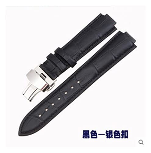 XJBCOD YIYOUU 21 * 12mm (konvexe Schnittstelle) Schwarzbraunes Lederband kompatibel mit Tambour-Spin-Zeit. Herren- und Frauenarmband mit Schmetterlingsschnalle(Color:Black silver clasp) von XJBCOD