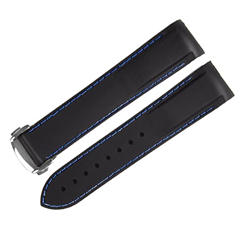 XJBCOD YIYOUU Armband-Gummi-Sportgurt for Omega 19mm 20mm 21mm 22mm PlanetOcean Man Fit for Japan Prospekt Skx SKR. Hamilton-Bereitstellungsschnalle.(Color:Black blue,Size:19mm black buckle) von XJBCOD