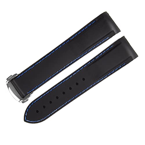 XJBCOD YIYOUU Armband-Gummi-Sportgurt for Omega 19mm 20mm 21mm 22mm PlanetOcean Man Fit for Japan Prospekt Skx SKR. Hamilton-Bereitstellungsschnalle.(Color:Black blue,Size:21mm black buckle) von XJBCOD
