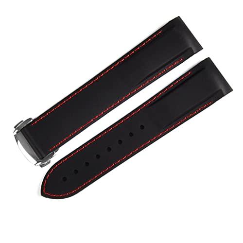 XJBCOD YIYOUU Armband-Gummi-Sportgurt for Omega 19mm 20mm 21mm 22mm PlanetOcean Man Fit for Japan Prospekt Skx SKR. Hamilton-Bereitstellungsschnalle.(Color:Black red,Size:20mm black buckle) von XJBCOD