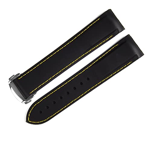 XJBCOD YIYOUU Armband-Gummi-Sportgurt for Omega 19mm 20mm 21mm 22mm PlanetOcean Man Fit for Japan Prospekt Skx SKR. Hamilton-Bereitstellungsschnalle.(Color:Black yellow,Size:19mm gold buckle) von XJBCOD