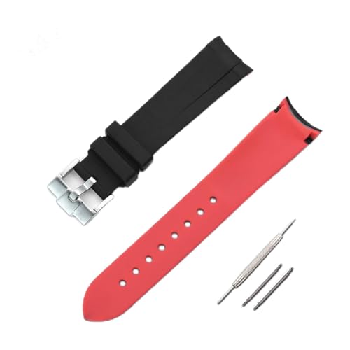 XJBCOD YIYOUU Doppelte Farbe gekrümmtes Ende Silikongurt 20mm 22mm Gummi-Männer Frauen Ersatz-Armband Tauchuhr Zubehör(Color:Black-Red,Size:22mm) von XJBCOD