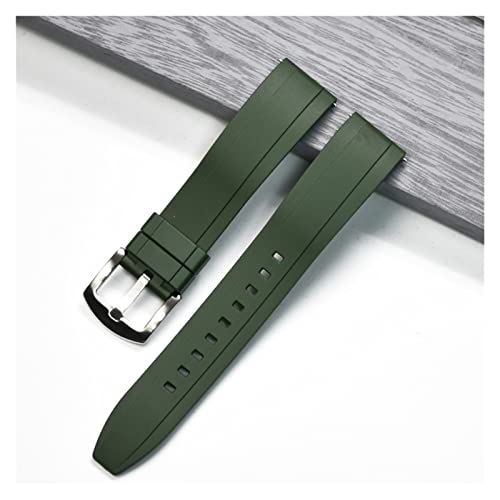 XJBCOD YIYOUU Quick Release-Silikon-Uhr-Band-Bands Premium-Grad-Gummi-Uhr-Träger 20mm 22mm 24mm wasserdicht kompatibel mit männer frauen Uhren Zubehör(Color:Green silver,Size:20mm) von XJBCOD