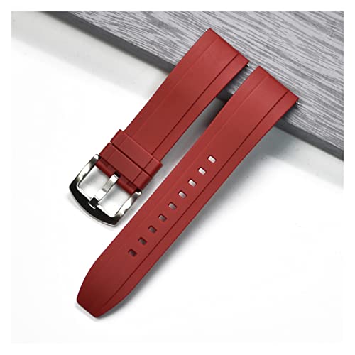 XJBCOD YIYOUU Quick Release-Silikon-Uhr-Band-Bands Premium-Grad-Gummi-Uhr-Träger 20mm 22mm 24mm wasserdicht kompatibel mit männer frauen Uhren Zubehör(Color:Red silver,Size:20mm) von XJBCOD