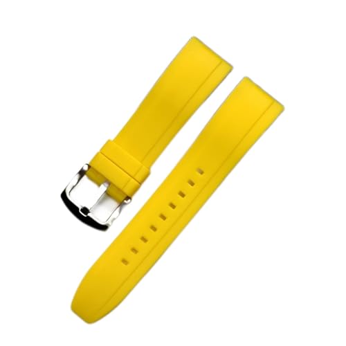 XJBCOD YIYOUU Quick Release-Silikon-Uhr-Band-Bands Premium-Grad-Gummi-Uhr-Träger 20mm 22mm 24mm wasserdicht kompatibel mit männer frauen Uhren Zubehör(Color:Yellow silver,Size:22mm) von XJBCOD