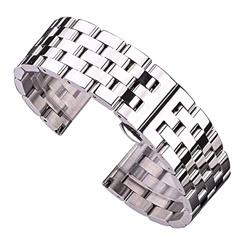 YIYOUU Robustes Metall-Armband, silberfarben, Schwarz, Roségold, für Herren und Damen, 316L, Staintures Steel Band, 20 mm, 22 mm, 24 mm, 26 mm (Farbe: Silber, Größe: 24 mm) von XJBCOD