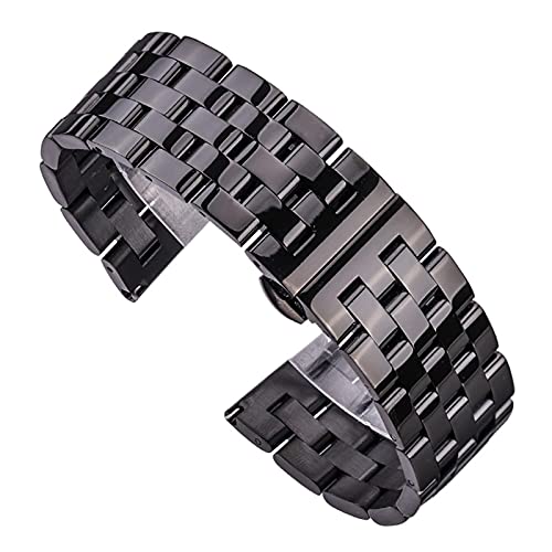 YIYOUU Robustes Metall-Armband, silberfarben, Schwarz, Roségold, für Herren und Damen, 316L Staintures Steel Band 20 mm, 22 mm, 24 mm, 26 mm (Farbe: Schwarz, Größe: 20 mm) von XJBCOD