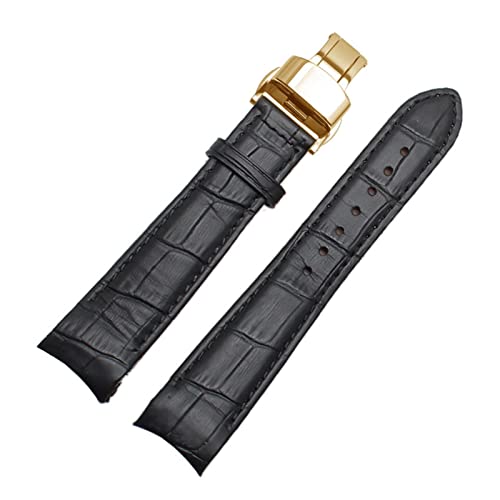 YIYOUU WALF Echtes Leder Uhrenarmband 18mm 19mm 20mm 21mm 22mm 24mm Geeignete Kompatibel mit Tissot Seiko Omega Uhrenarmband Armbänder (Color : Black-Black-Gold, Size : 22mm) von XJBCOD