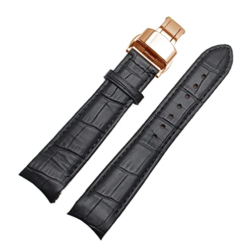 YIYOUU WALF Echtes Leder Uhrenarmband 18mm 19mm 20mm 21mm 22mm 24mm Geeignete Kompatibel mit Tissot Seiko Omega Uhrenarmband Armbänder (Color : Black-Black-Rose, Size : 22mm) von XJBCOD