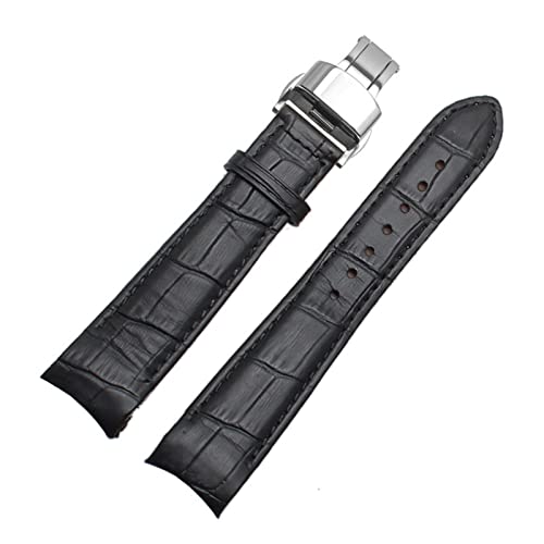 YIYOUU WALF Echtes Leder Uhrenarmband 18mm 19mm 20mm 21mm 22mm 24mm Geeignete Kompatibel mit Tissot Seiko Omega Uhrenarmband Armbänder (Color : Black-Black-Silvery, Size : 20mm) von XJBCOD