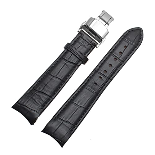 YIYOUU WALF Echtes Leder Uhrenarmband 18mm 19mm 20mm 21mm 22mm 24mm Geeignete Kompatibel mit Tissot Seiko Omega Uhrenarmband Armbänder (Color : Black-Black-Silvery, Size : 22mm) von XJBCOD