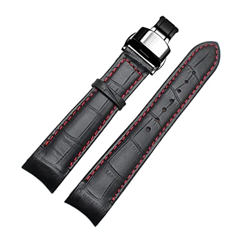 YIYOUU WALF Echtes Leder Uhrenarmband 18mm 19mm 20mm 21mm 22mm 24mm Geeignete Kompatibel mit Tissot Seiko Omega Uhrenarmband Armbänder (Color : Black-Red-Black, Size : 20mm) von XJBCOD