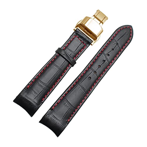 YIYOUU WALF Echtes Leder Uhrenarmband 18mm 19mm 20mm 21mm 22mm 24mm Geeignete Kompatibel mit Tissot Seiko Omega Uhrenarmband Armbänder (Color : Black-Red-Gold, Size : 20mm) von XJBCOD