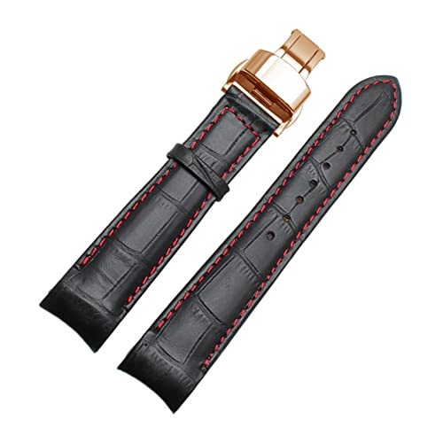 YIYOUU WALF Echtes Leder Uhrenarmband 18mm 19mm 20mm 21mm 22mm 24mm Geeignete Kompatibel mit Tissot Seiko Omega Uhrenarmband Armbänder (Color : Black-Red-Rose, Size : 20mm) von XJBCOD