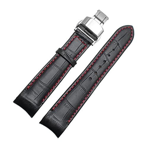 YIYOUU WALF Echtes Leder Uhrenarmband 18mm 19mm 20mm 21mm 22mm 24mm Geeignete Kompatibel mit Tissot Seiko Omega Uhrenarmband Armbänder (Color : Black-Red-Silvery, Size : 20mm) von XJBCOD
