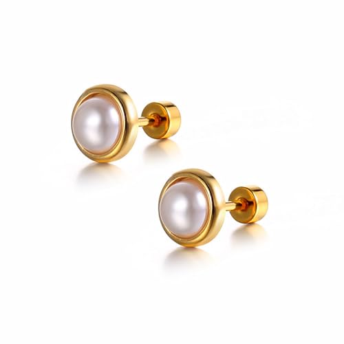 18g Perlschraube Rücken kleine Bolzenohrringe für Frauen minimalist 14k Chirurgisch Stahl Knorpel Tragus Piercing Sleeper Stollen hypoallergen für empfindliche Ohren Valentinstag Geburtstagsgeschenk von XJEIVJIC