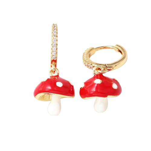 3D -Pilz -Small Hoop Dangle -Drop -Ohrringe für Frauen minimalistische lustige rote Email Charme Huggie Hoops Hypoallergen für Party Holiday von XJEIVJIC