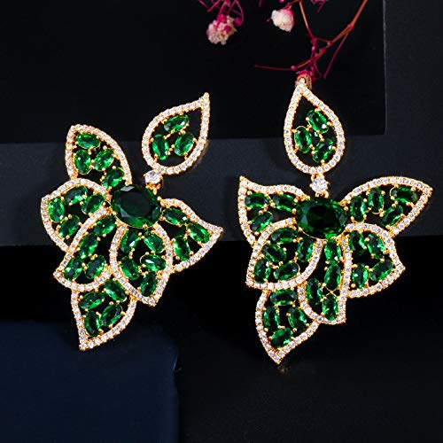 Blattform 18K Grüne Emerald Topaz Kristall Big Drop Ohrringe für Frauen Party Engagement Schmuck s Blattform 18K Grüne Emerald Topaz Kristall Big Drop Ohrringe für Frauen Party Engagement Schmuck s von XJEIVJIC