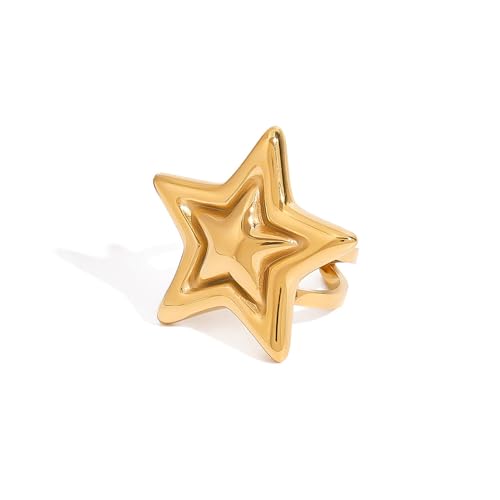 Chunky Star Open Ringe für Frauen zierter Edelstahl 14K Statement Stapelbarer Knöchelringe Vintage Minimalist Comfort Fit Chic Hochzeitsurlaub von XJEIVJIC