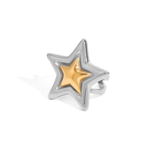 Chunky Star Open Ringe für Frauen zierter Edelstahl 14K Statement Stapelbarer Knöchelringe Vintage Minimalist Comfort Fit Chic Hochzeitsurlaub von XJEIVJIC