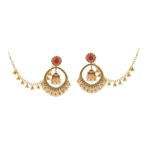 Jhumkas Hollow Circle Perle Perlen Quastel Dangle Drop Ohrring für Frauen Langketten Haarzubehör Indische Vintage Boho Traditionelle hypoallergene Ohrringe Mode einzigartig von XJEIVJIC