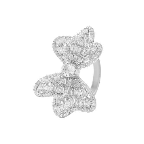 Luxus -Strass -Bowknot -Offener Ring für Frauen verstellbare funkelnde Kristall Schmetterling Fingerband Statement Fliege Binde Ribbon Mode glänzende Hochzeitsversprechen Cocktail für ihre Geschenke von XJEIVJIC