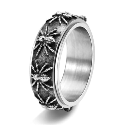 Punk Spider Spinner Fidget Ring For Women Men Stainless Steel Gothic Vintage Oxidized Animal Biker Rotatable Ring Finger Band Anxiety Stress Relieving Cool Hip Hop Halloween Personalized Gifts von XJEIVJIC
