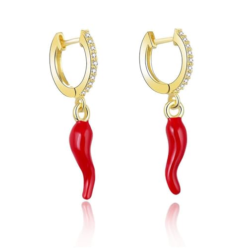 Red Chili Pepper Small Hoop Dangle Drop Ohrringe für Frauen süße einzigartige Post -Stente Rot Emaille Crystal Huggie Hoops Leichtes hypoallergener Mode Y2K Geschenk von XJEIVJIC