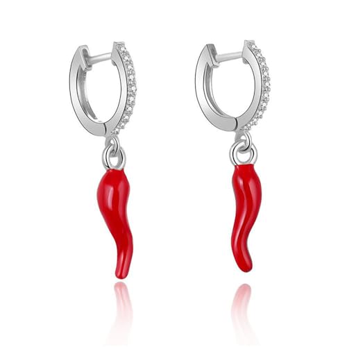 Red Chili Pepper Small Hoop Dangle Drop Ohrringe für Frauen süße einzigartige Post -Stente Rot Emaille Crystal Huggie Hoops Leichtes hypoallergener Mode Y2K Geschenk von XJEIVJIC