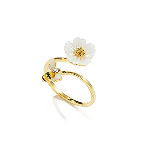 Süße Honigbienen Gänseblümchen Blume Verstellbares Statement Offene Wickelband Finger Ringe Frauen zierlich Mode 14K Tier Engagement Shell Perlen Schwanzring zarte Geschenke ihre Tochter BFF Birthday von XJEIVJIC