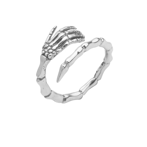 Vintage Skull Hand Open Band Ring für Frauen Männer Gothic Statement Verstellbare erweiterbare oxidierte Punk -Skelett Devil's Talons Finger Daumen Ringe Personalisiert Comfort Fit Unisex Geschenk von XJEIVJIC