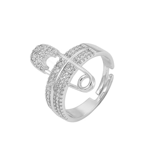 Wege Flat Safety Pin Chunky Open Rings Mode/Kubikzirkonia asphaltierbares Engagement Versprechen Statement Bandringe Eröffnung Ringe für Frauen Geburtstagsfeier 17mm von XJEIVJIC