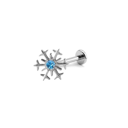 XJEIVJIC 16g Snowflake Labret Cartilage Tragus Monroe Lip Nose Internal Thread Helix Studs Earrings for Women Men Stainless Steel Medusa Conch Piercing Hypoallergenic Christmas Gifts 1Pc von XJEIVJIC