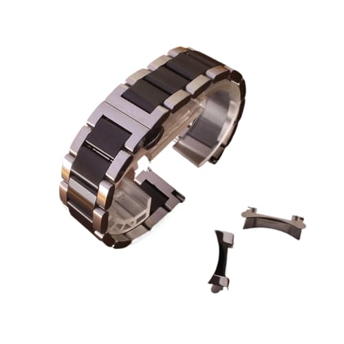 XJEIVJIC 18mm 19 mm 20 mm 21 mm 22 mm 23 mm 24 mm silber schwarze Uhrenbänder Edelstahl polierte Uhrenbänder Gurt Armband kostenlose gebogene Enden von XJEIVJIC