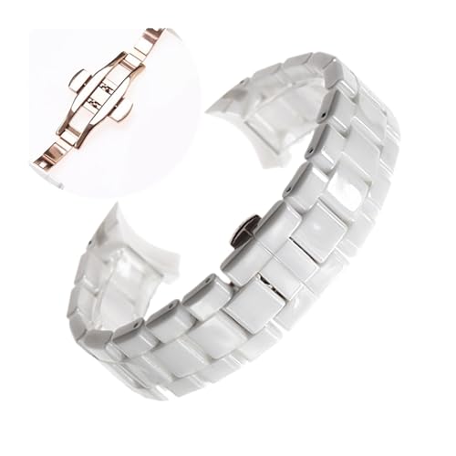 XJEIVJIC 18mm 22 mm Keramikgurt kompatibel mit Uhr AR1400 AR1410 AR1402 AR1401 MEN Frauen Band Armband Gürtel Schwarzer weißer Schmetterlingsknopf von XJEIVJIC