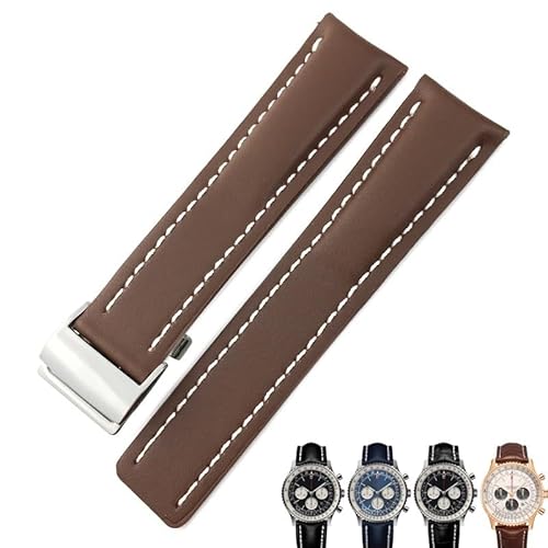 XJEIVJIC 22mm 24 mm echtes Lederschaltwand Band Weich für Breitling Navitimer Avenger Watchbänder Stahl Klappschnalle Männer Armbänder von XJEIVJIC