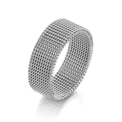 XJEIVJIC 8mm Drahtgitter Edelstahlband Ring für Männer Frauen Mode Komfort Fit Daumen Band einfaches einfaches Ehering Engagement Jubiläum Paar Ring BFF von XJEIVJIC