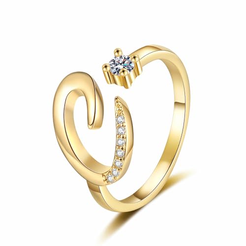 XJEIVJIC Anfangsbuchstabenring für Frauen stapelbare Alphabetringe einstellbare offene Kristallkubikzironie eingelegte Ringe Daumen Finger Komfort Fit Brautjungfer Geschenk für Freunden Mutter von XJEIVJIC