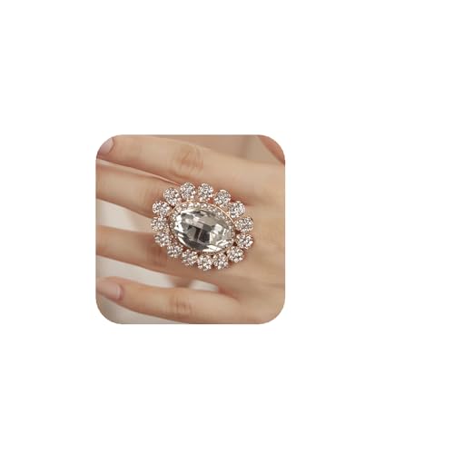XJEIVJIC Antike Kristallfrauen Statement Ring Strass -Oval Ring übertriebener Cocktailring Vintage Kristallring für Frauen Mädchen von XJEIVJIC