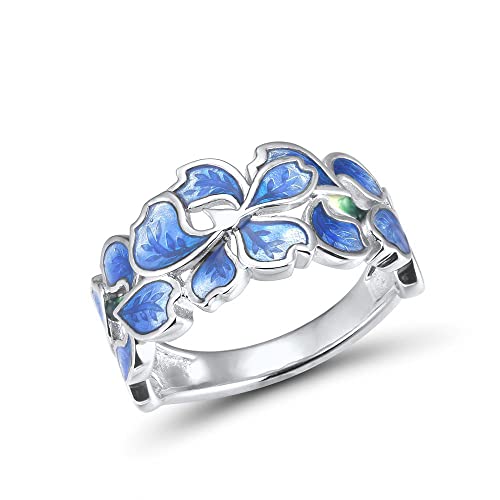 XJEIVJIC Blume für Frauen reine elegante blaue Blütenblätter weiße handgefertigte Emaille von XJEIVJIC