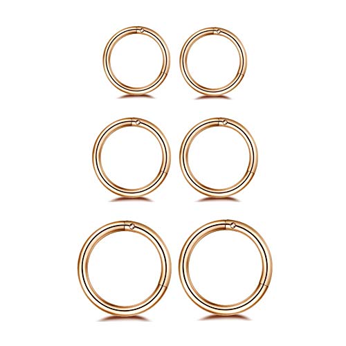 XJEIVJIC Changgai 3Pairs Stainless Steel 16G Sleeper Tiny Hoop Earrings Septum Hinged Nose Lip Ring Cartilage Tragus Piercings 6mm 8mm 10mm Set von XJEIVJIC