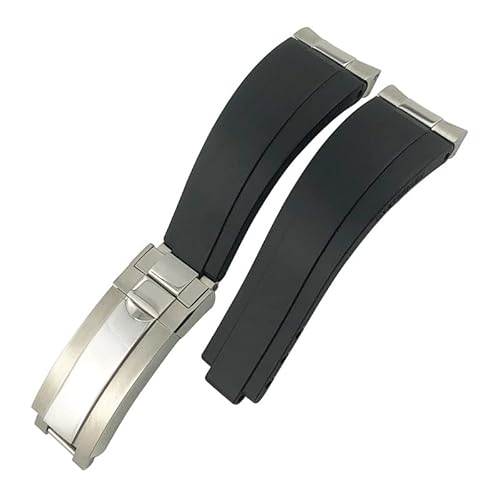 XJEIVJIC Curved End Metal Link Rubber Watchband 20mm For GMT Slide Lock Buckle Silicone Sport Watch Strap von XJEIVJIC