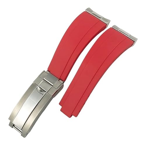 XJEIVJIC Curved End Metal Link Rubber Watchband 20mm For GMT Slide Lock Buckle Silicone Sport Watch Strap von XJEIVJIC