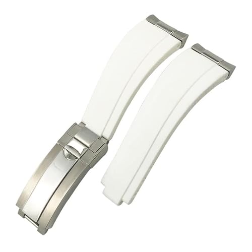 XJEIVJIC Curved End Metal Link Rubber Watchband 20mm For GMT Slide Lock Buckle Silicone Sport Watch Strap von XJEIVJIC