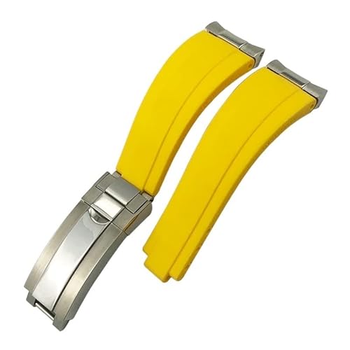 XJEIVJIC Curved End Metal Link Rubber Watchband 20mm For GMT Slide Lock Buckle Silicone Sport Watch Strap von XJEIVJIC