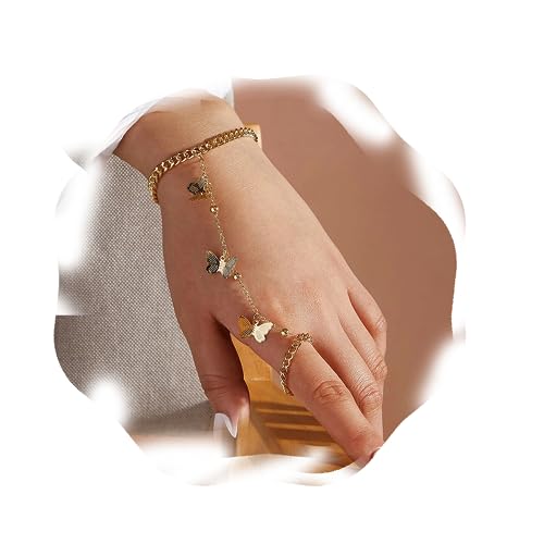 XJEIVJIC Dainty Finger Ring Link with Butterfly Bracelet Bangle Simple Trendy Retro Style Butterfly Pendant Chain Link Bracelet Prom Birthday Party von XJEIVJIC