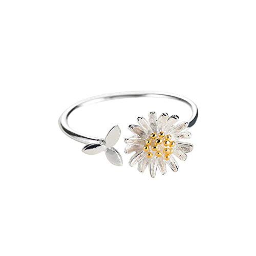 XJEIVJIC Daisy Blume niedliche Blatt -Verlobung Offene Zi -Ringe Zierlich verstellbares Fingerversprechen Statement Sonnenblume Ring Geschenke für Geburtstag Frauen Tochter von XJEIVJIC